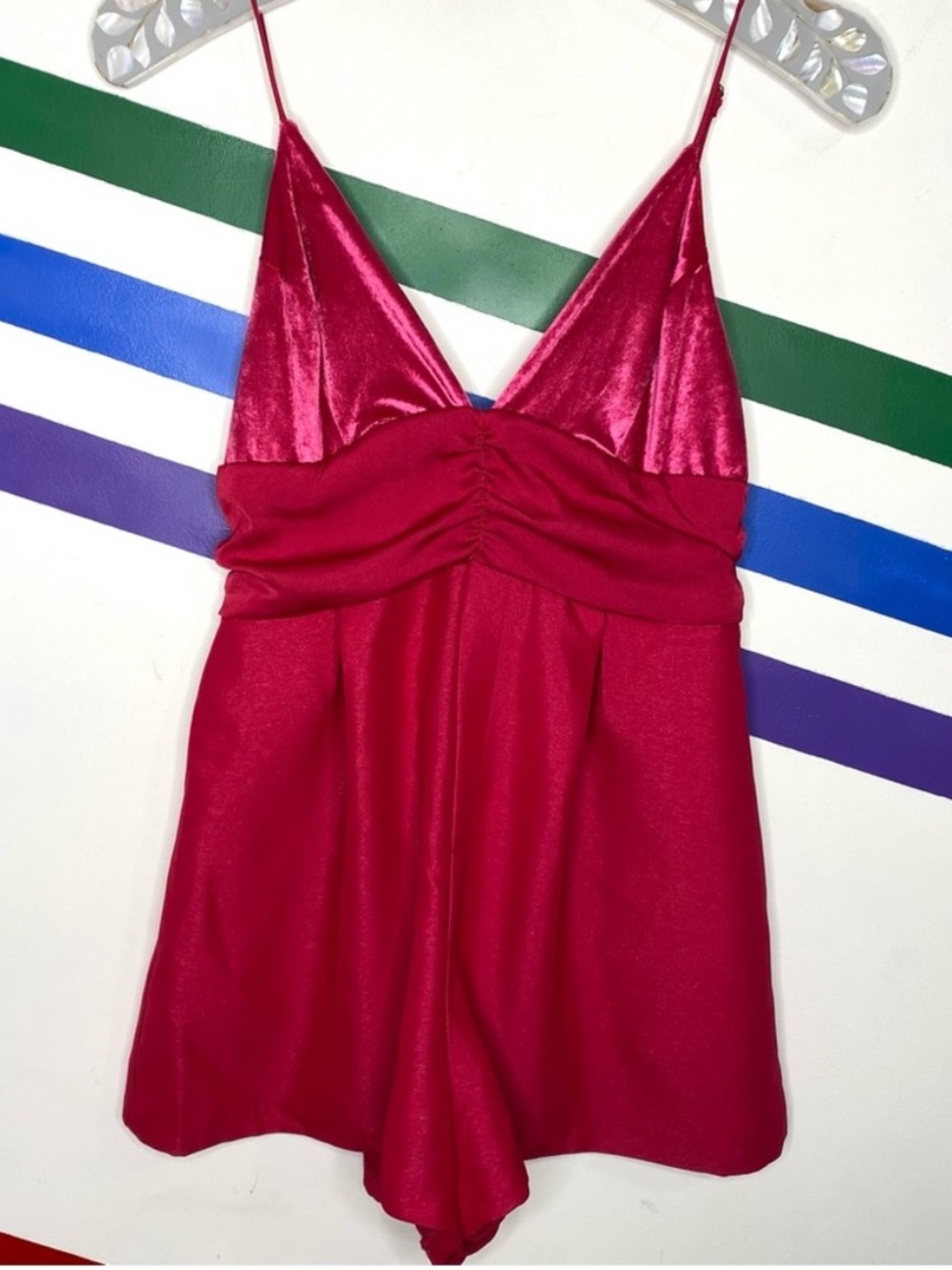 New Free People Sylkie Romper Hot Pink Velvet Size 4